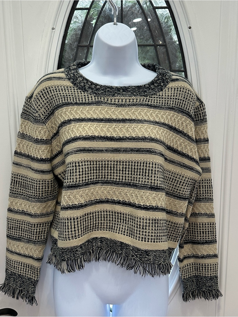 Pookie & Sebastian Boho Sweater Sz Sm Blue and Sand Color